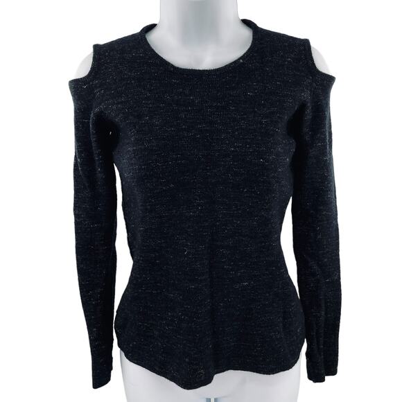 Current Elliott Black Heather Wool Open Shoulder Long Sleeve Pullover Sweater S - Picture 2 of 12